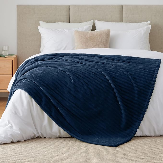 BEDELITE Ribbed King Size Blanket for Bed, Navy, 108"x90" | Ultra-Soft Plush Fleece, Warm Yet Lightweight, Ribbed Texture, Home Decor, Machine Washable, Giftable, All-Season Use