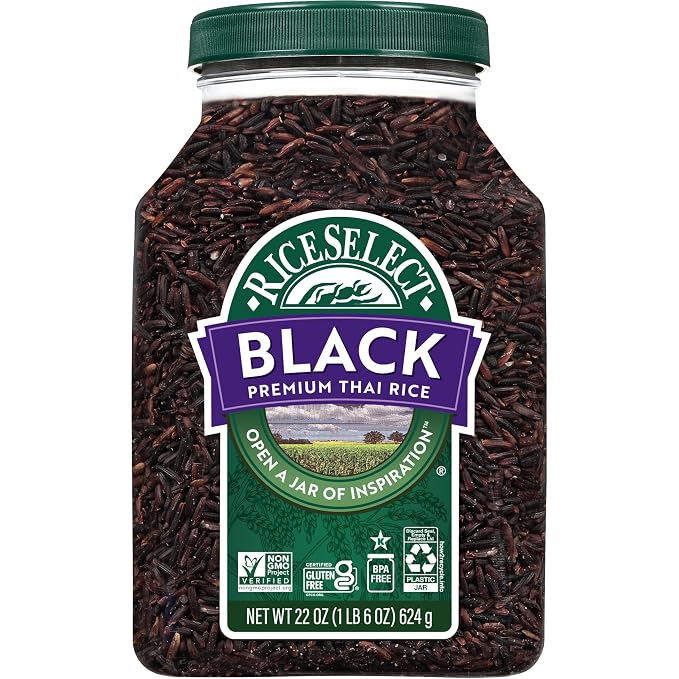RiceSelect Black Rice, Whole-Grain Rice | Fiber-rich rice for stovetop, easy to cook, versatile pantry staple, gluten-free, vegan, kosher, non-GMO, 22-ounce jar