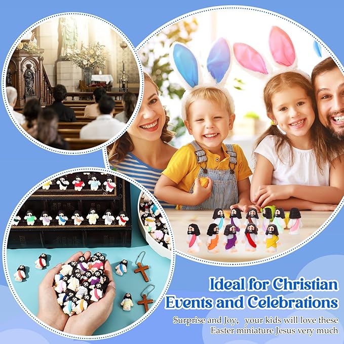 Bememo 300 Pcs Little Jesus Figures Bulk Original Design Mini Pocket Jesus Toys Rubber Figurine to Hide and Seek Religious Party Favors Sunday School Craft Baptism Gifts(Comprehensive Colors)