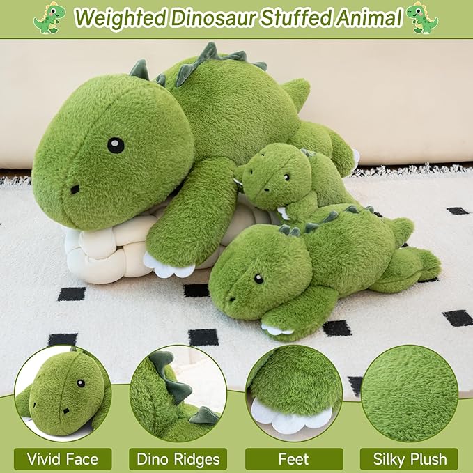 SQEQE Weighted Stuffed Animals Dinosaur Plush, Weighted Stuffed Animals Dino Plushies, Soft T-Rex Pillow Toy for Kids Adults, Children's Day Presents 13.8 Inch, 1.7 Lbs