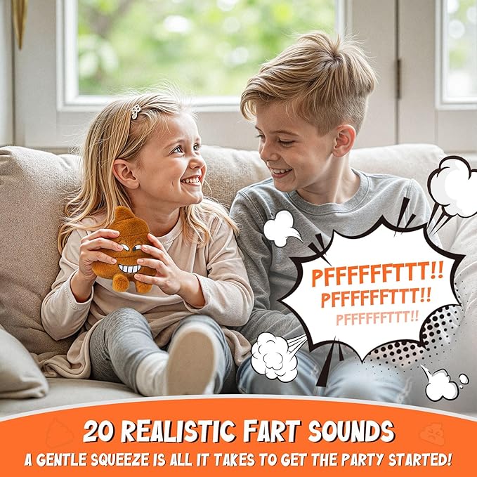 Farting Poop Plush Toy – Funny Poop Toy with 30 Hilarious Fart Sounds, Soft & Durable Gag Gift for Kids, Pets, and Pranks – Great Décor for Home, Office, or Parties