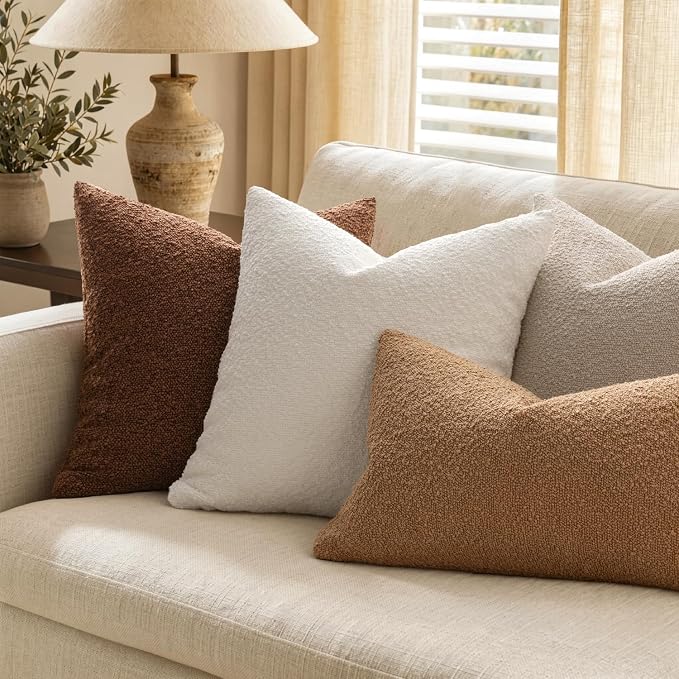 MIULEE 22x22 Decorative Euro Sham Boucle Couch Pillow Covers White | Set of 2 Textured Neutral Throw Pillow Covers, Accent Solid Pillowcases, Sofa Living Room Home Decor