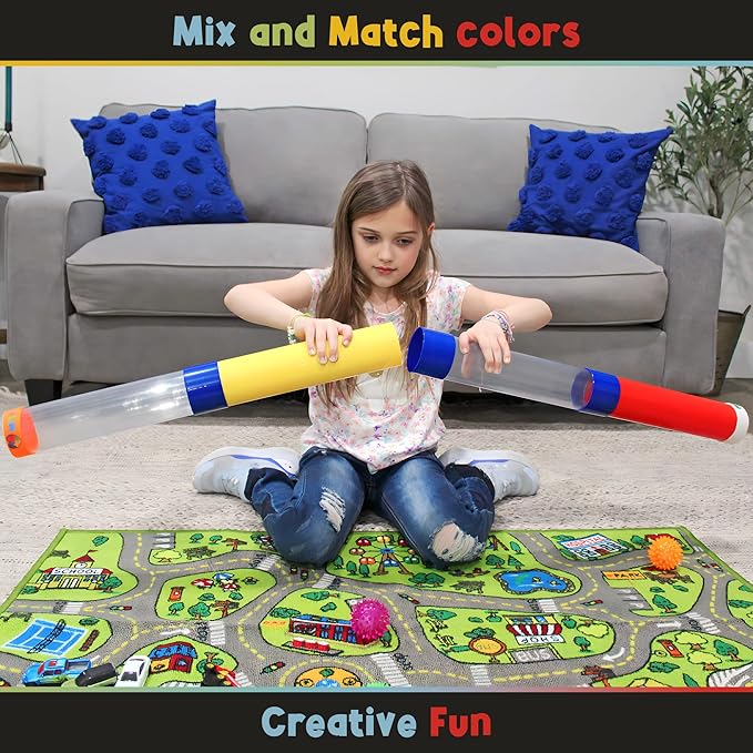 Toy Tunnel Ball Drop Race Track Set (7-Piece Set); Toy Car/Ball Ramp Play Set STEM Toy