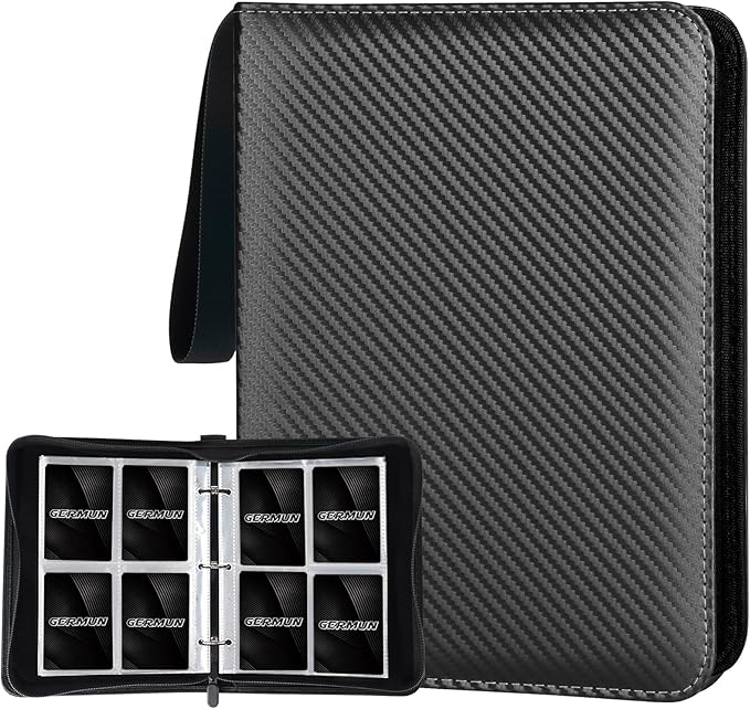 GERMUN 4 Pocket Card Binder, Premium Zip Trading Card Binder, 400 Double Sided Pocket PU Card Collection Binder, Collector Card Album, Card Folder for MTG, TCG, Sports Cards, Game Cards (Black)
