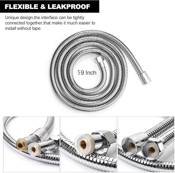 3 Heads Aluminum Shower Cleaner Douche System with 1.5 m Stainless Steel Handheld Shower Hose and Velet Pouch