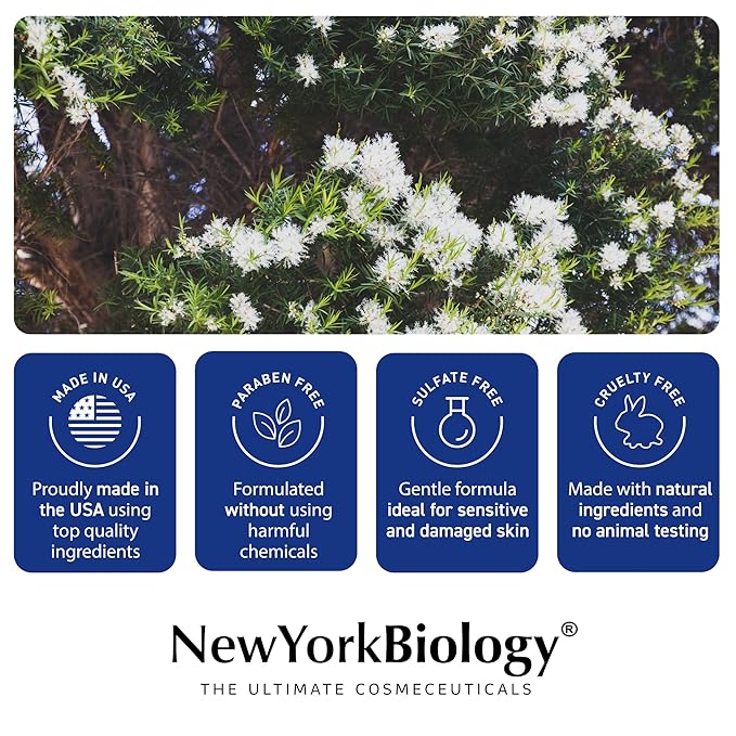 New York Biology Tea Tree Mint Body Wash for Men and Women - Moisturizing Body Wash Helps Soothe the Skin - Refreshing and Hydrating Cleanser for Body and Feet - 16.9 Fl Oz (Pack of 2)
