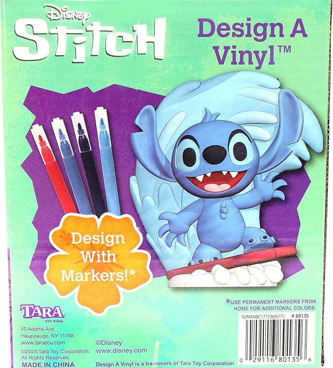 Tara Toy Disney Stitch Design A Vinyl Surfing Edition DIY Coloring Craft Set with Washable Markers Creative Toy for Ages 4+ Official Product