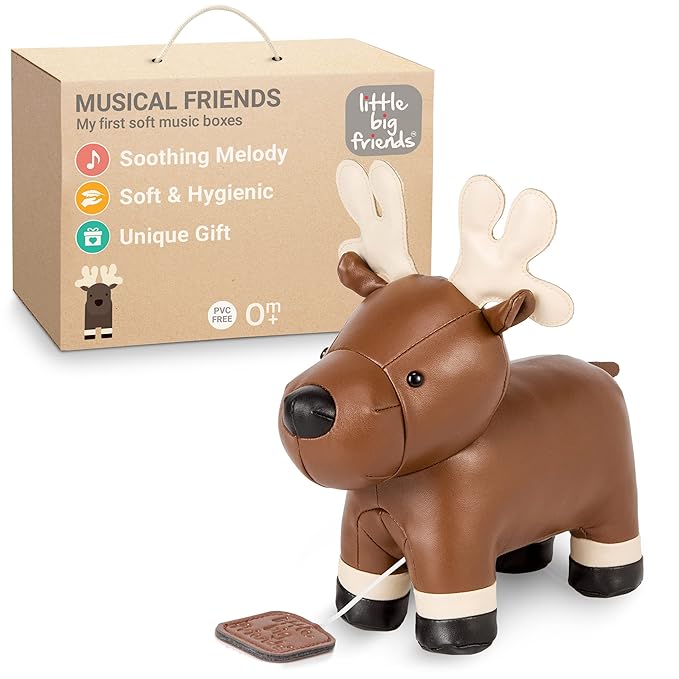 Little Big Friends Musical Baby Toy – Soft Plush Pull-String Cord Classical Toy for Baby & Toddlers | Soothing Stuffed Cuddly Animal Gift | Bruce The Moose
