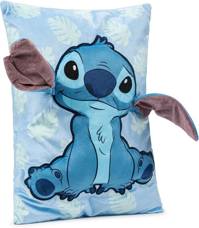 Jay Franco Disney Lilo and Stitch 3D Snuggle Pillow - Super Soft Blue Plush Pillow - Measures 15 Inches
