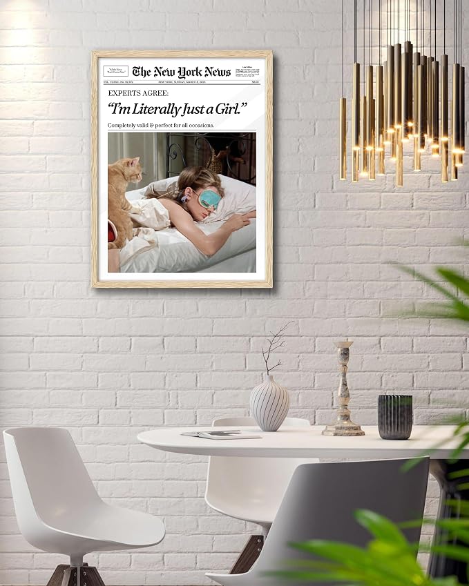 EcoHest 12x16 in Audrey Hepburn I'm Literally Just a Girl Framed Wall Art | Natural Oak Wood Frame with Canvas Wall Art, Vintage Newspaper Wall Decor for Bedroom, Bathroom, Apartment, Dorm Room, 1Pack