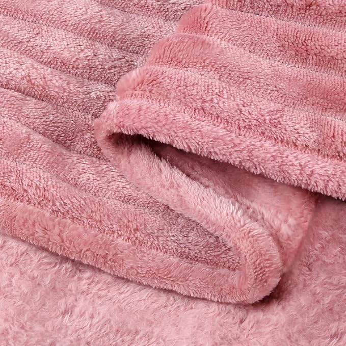 BEDELITE 3D Ribbed Jacquard Pink Fleece Twin Blanket for Bed, 60x80 Inch | Soft Warm Decorative Fluffy Blanket, Cozy Plush Lightweight Fuzzy Throw Blanket for Couch Sofa Room Decor, Gift for Women