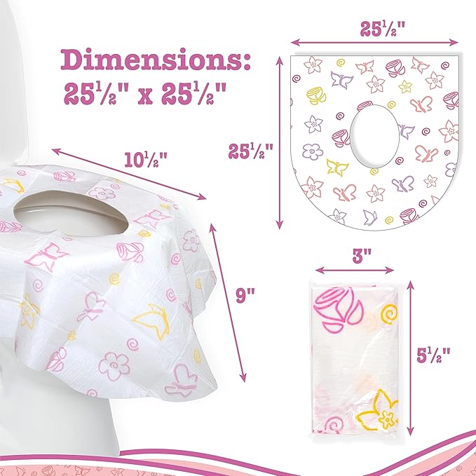 Toilet Seat Covers Disposable (6 Pack, Floral) - XL Waterproof Toilet Cover for Toddlers, Kids & Adults - Portable & Individually Wrapped for Travel, Potty Training & Public Restrooms