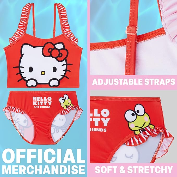 Paw Patrol | Hello Kitty | Peppa Pig Girls Swimsuit, Two Piece Bikini Top & Bottom Set, Bathing Suits with Adjustable Straps