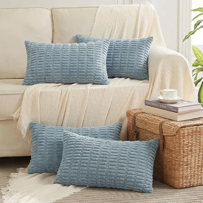 Fancy Homi 4 Packs Decorative Throw Pillow Covers for Living Room Couch Bed, Modern Farmhouse Boho Home Décor Accent Cushion Case, 20" x 12", Light Blue