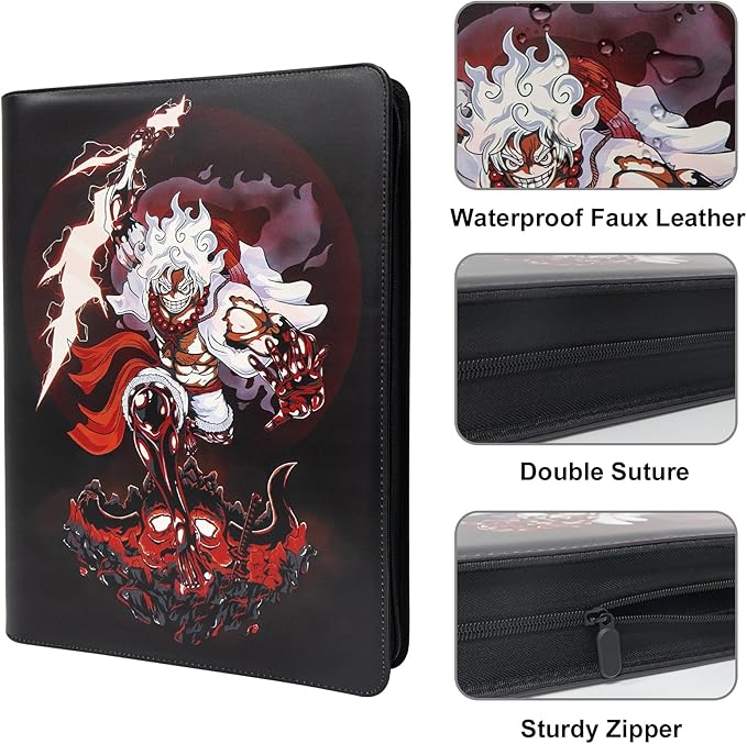 Trading Card Binder for One Piece Cards,16 Pocket with 32 Sleeves up to 1024 Cards One Piece TCG Card Binder,Waterproof Card Storage Book with Sleeves,One Piece for Card Display Case