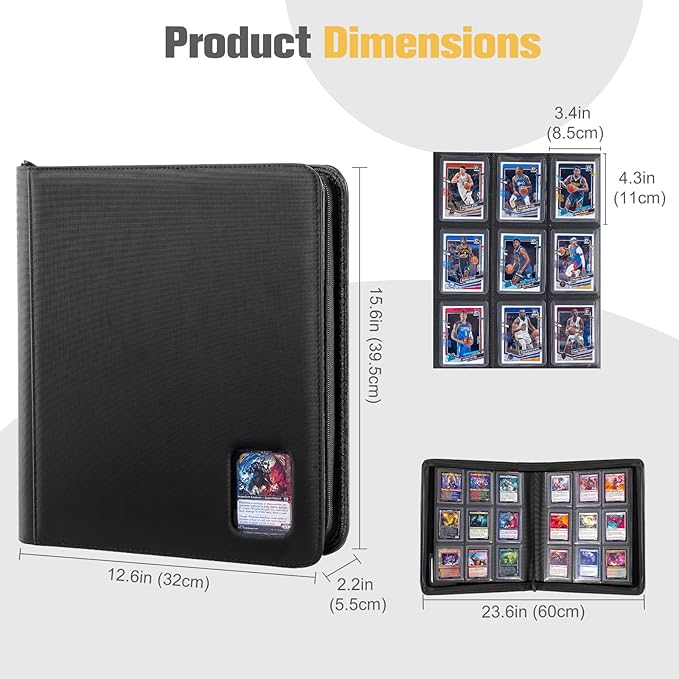 ProCase Top Loader Binder, 9 Pocket Holds 324 Toploaders, Waterproof PU Leather with Non-PVC Pockets for Trading Cards or Sports Cards, Compatible with TCG, MTG in 3"x4" Toploader -Black