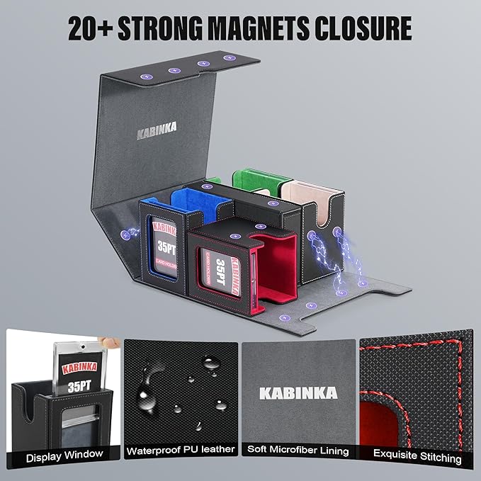 Kabinka Card Deck Box for MTG Commander, Holds 400+ Double-Sleeved Cards, 5 IN 1 Detachable Card Case with Dice Tray, Fits Magic/TCG Cards, 4 Magnetic Card Holders & Dividers (Colorful)