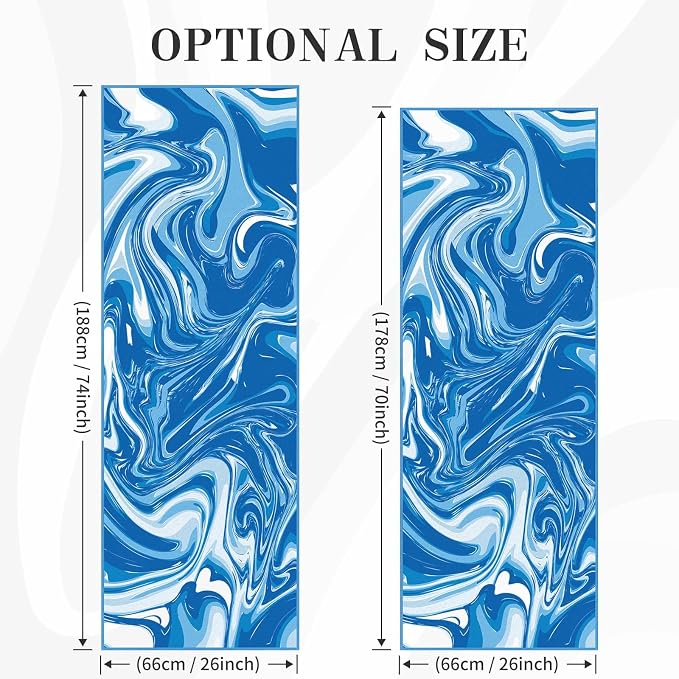 Yoga Mat Towel Cover with Large Corner Pockets, Non Slip Grip Microfiber Mat Cover Mat for Hot Yoga, Pilates and Gym Workout, 70" L x 26" W, Blue