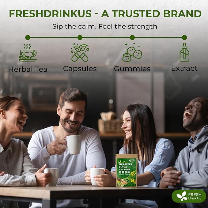 FreshDrinkUS, Premium 135 Tea Bags Men Super Tea – Herbal Blend with Senna, Dandelion Root, Ginger, Peppermint & More – 100% Natural, Sugar-Free. Caffeine-Free. Gluten-Free. Vegan