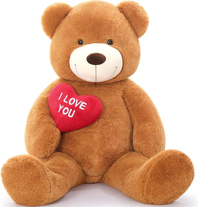 MaoGoLan Big Teddy Bear 4.3ft Stuffed Animal, I Love You Red Heart Giant Teddy Bear Plush Toy, Large Stuffed Animal Gift for Girlfriend, Boyfriend, Kids,Dark Brown