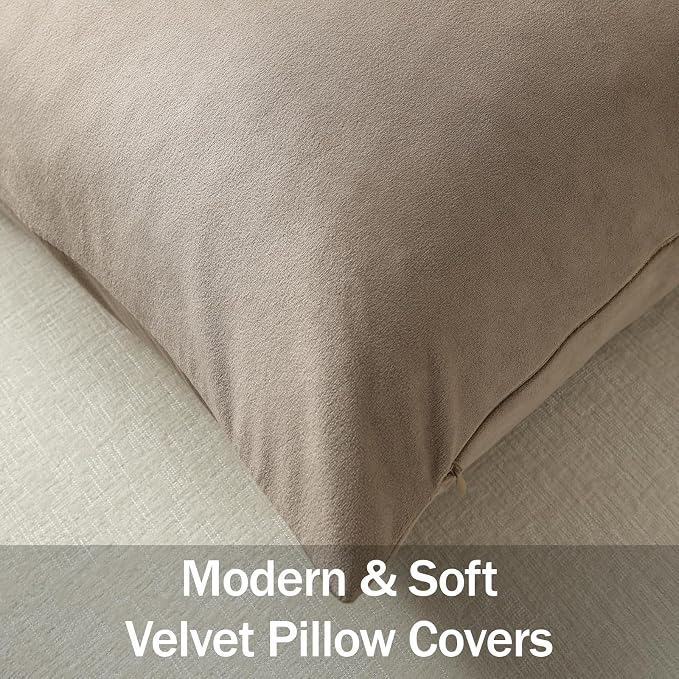 Throw Pillow Covers 18x18 Taupe: Pack of 2 Cozy Soft Velvet Square Modern Luxury Decorative Throw Pillow Cases for Sofa Couch Living Room Bed Home Decor