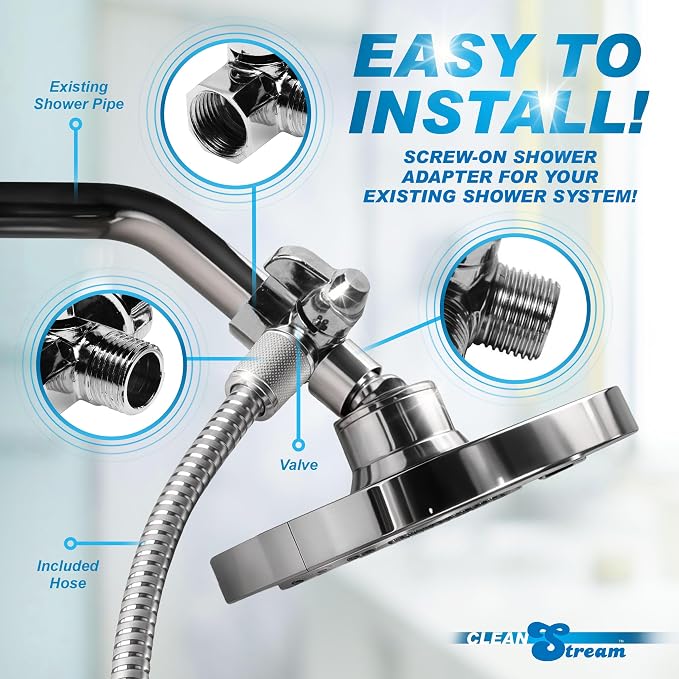Cleanstream Shower Enema System with 6Foot Metal Hose, Dual Nozzle Set