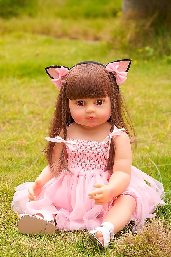 Lifelike Reborn Baby Dolls - 22-inch Soft Body Realistic Newborn Baby Doll Silicone Full Body Real Life Baby Dolls with Feeding Kit Toys Accessories for Ages 3+ Year Old Girls or Collection