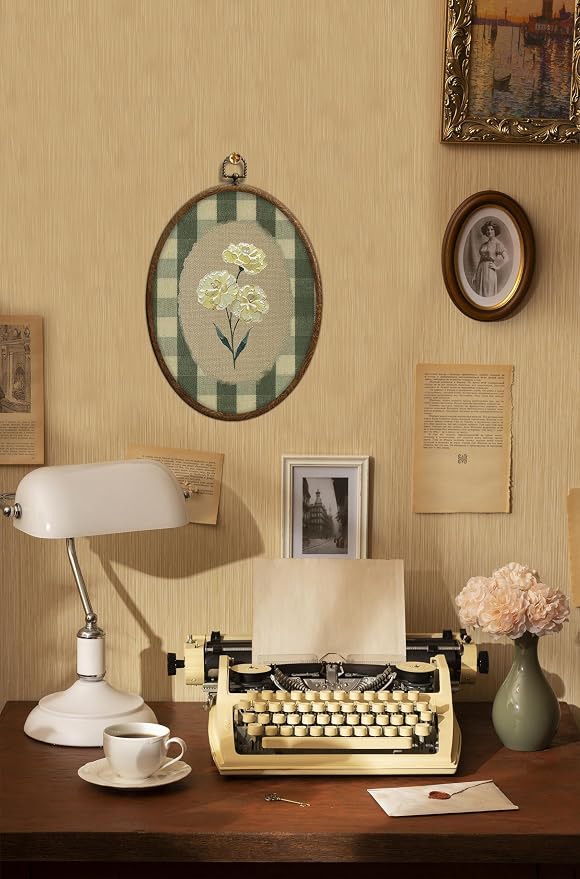 Flower Oval Wall Art, Green Gingham Oval Cottage wall Decor, Retro Botanical Grandma Cottage Core Home Decor for Western Farmhouse Bedroom Living Room, Home Retro Decor Products, 7x10 Inches, 15
