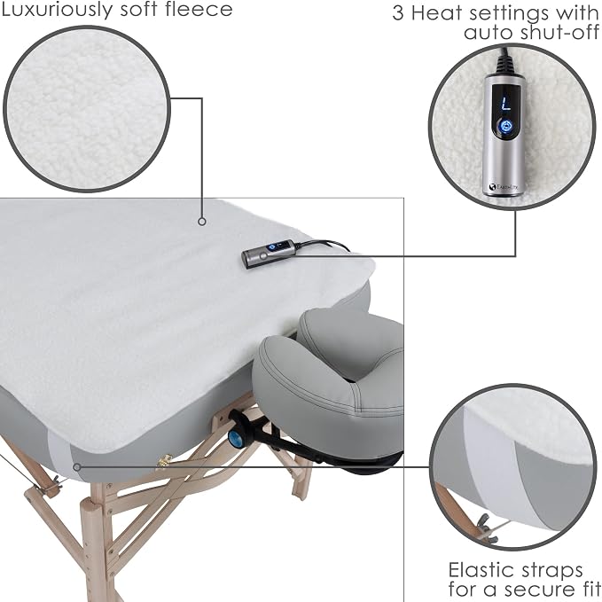 EARTHLITE Professional Massage Therapy Bundle: (1) 2-in-1 Fleece Table Warmer (30” x 72”) & (1) Full Round Massage Bolster Pillow (Black)