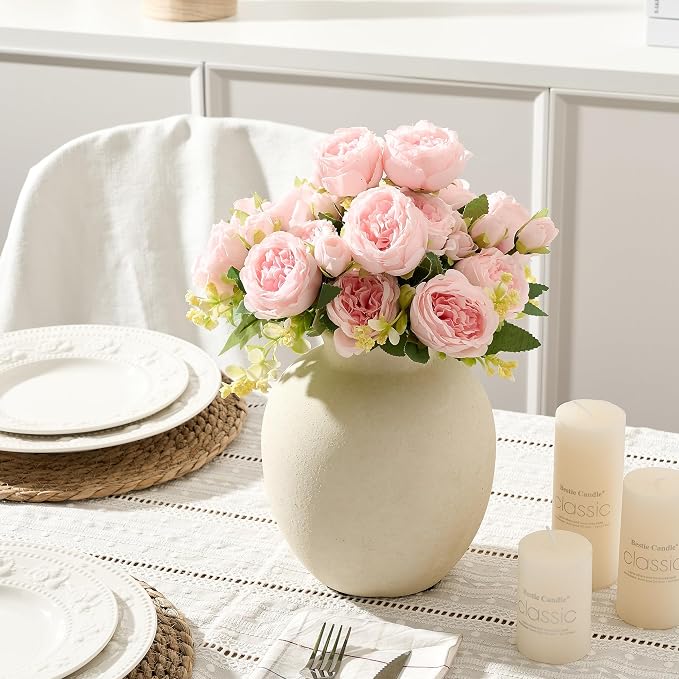 SIDUCAL Ceramic Decorative Flower Vase | 7.48 Inch Pottery Rustic Farmhouse Boho Vase for Home Decor, Table, Living Room, Bathroom, Coffee Desk, Shelf, Mantel Decoration, Wedding, White