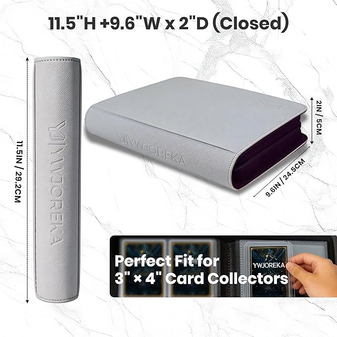 Toploader Binder 4 Pocket, Holds 128 Toploaders, Double-Sided Card Storage Binder for 3" x 4" Rigid Cards, PU Leather Album for Trading Cards & Sports Cards(white)