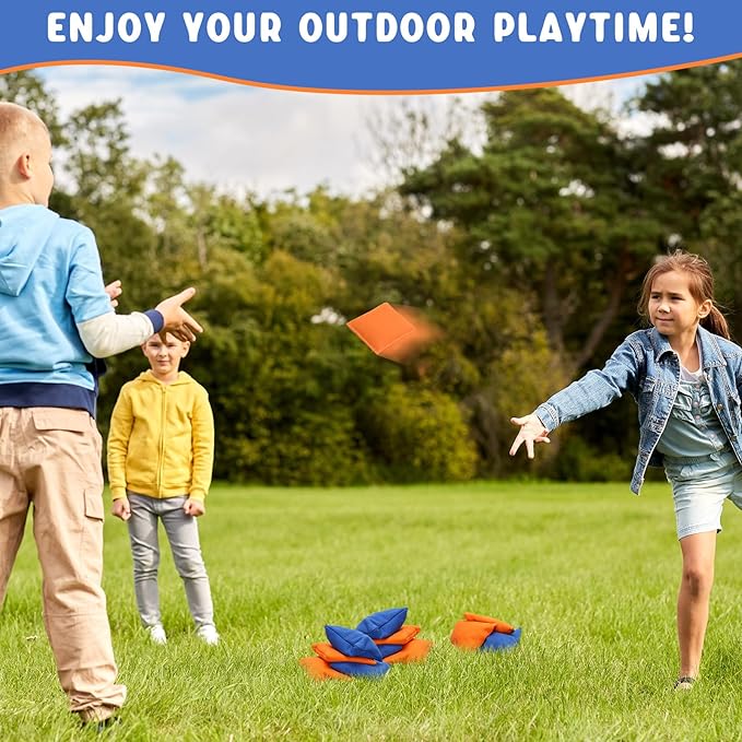 Sotiff 24 Pcs Bean Bags Mini Nylon Cornhole Bean Bags for Kids Tossing Fun Sports Outdoor Family Games Carnival Toy Patriotic Small Beanbag Hand Toss Party Game Supplies for Kid Adult (Blue, Orange)