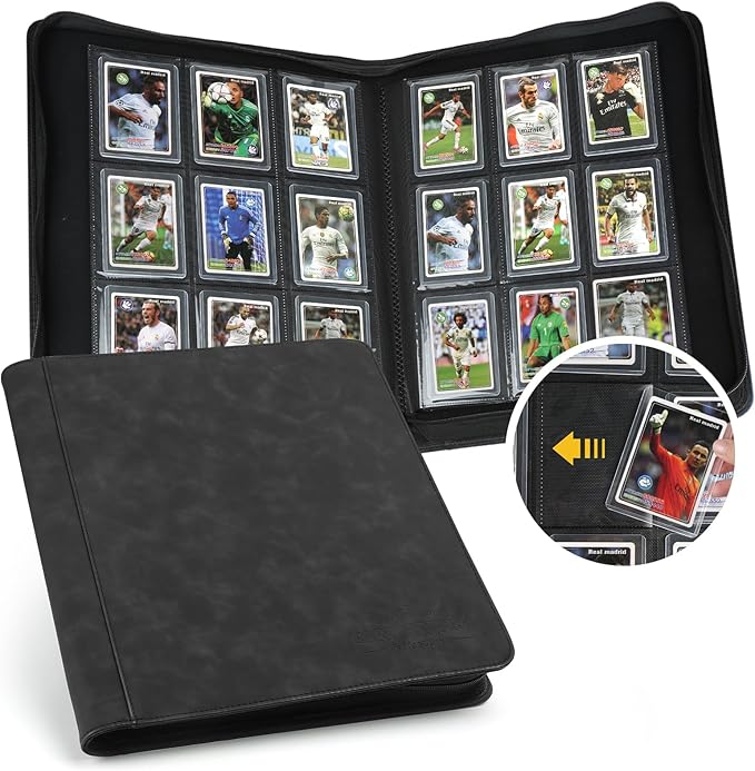 Toploader Binder,Toploader Hard Cases, 9-Pocket Pages Sleeves Hold up 288 Cards.Toploader Card Binder with Sleeves for “3×4” rigid，Card Holder(black)
