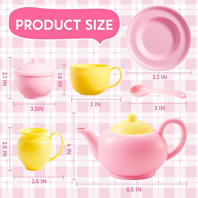 JOYIN 18PCS Pretend Role Play Tea Party Set, Pink Plastic Tea Set, Mini Kitchen for Kids, Gifts for Toddler Boys Girls, Gift for Christmas