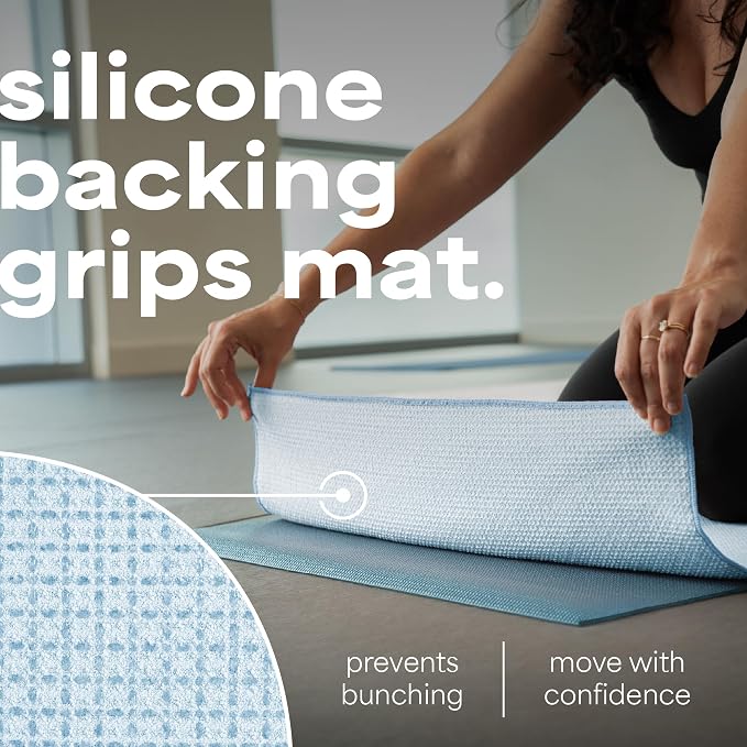 S&T INC. Aura Yoga Mat Towel with Non-Slip Grip, Enhanced Silicone Grip, Soft and Absorbent for Gym, Pilates, and Hot Yoga Mat, 2 Pack, 24 inches x 72 inches, 340GSM, Blue