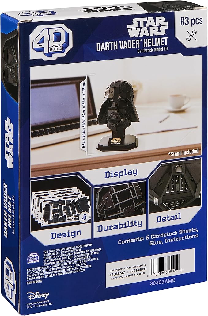 4D Build Star Wars Darth Vader Cardstock 3D Model Kit, Star Wars Gifts, Toys Desk Décor for Fans & Collectors, Adults & Teens 12+