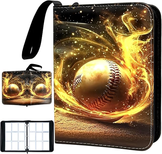 Baseball Card Binder - 900 Capacity 9-Pocket Trading Card Album, Zippered PU Leather, 3-Ring Holder, Waterproof Baseball Card Storage, Ideal Christmas Holiday Gift for Kids, Fans & Collectors