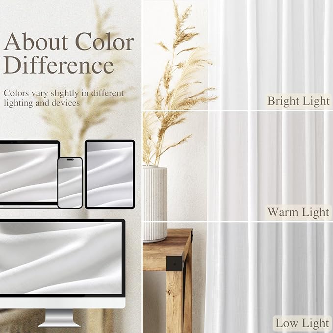 Nanspring White Linen Cafe Curtains 30 Inch Length Privacy Light Filtering Semi Sheer Front Door Small Window Curtains Back Tab Rod Pocket Short Curtain for Bathroom Kitchen Basement RV 26x30 White