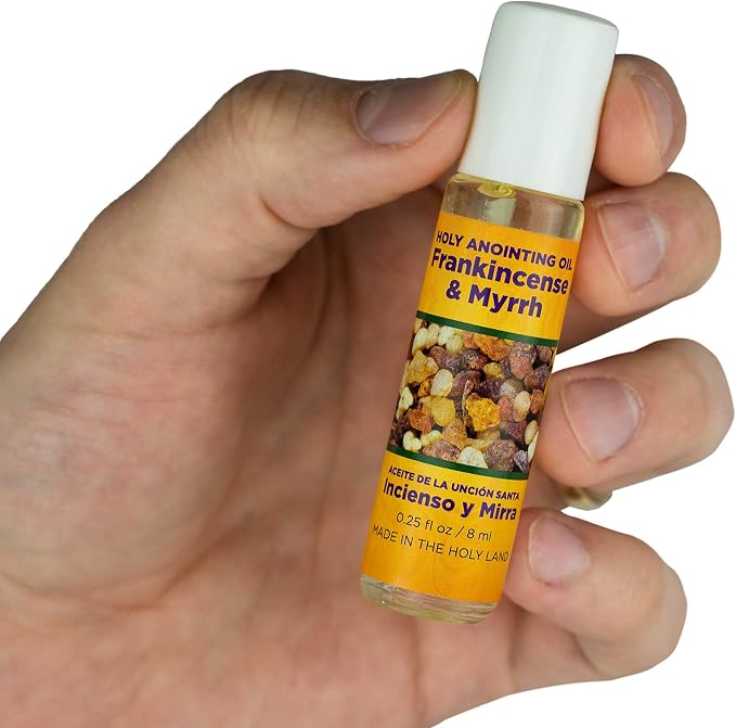 Frankincense & Myrrh Holy Land Anointing Oil from Israel, 1/4 oz Roller Bottle from Jerusalem, Locally Sourced Essences, Gift for Pastors, Priests, Rabbi, & Clergy, Aceite Ungido de Incienso y Mirra