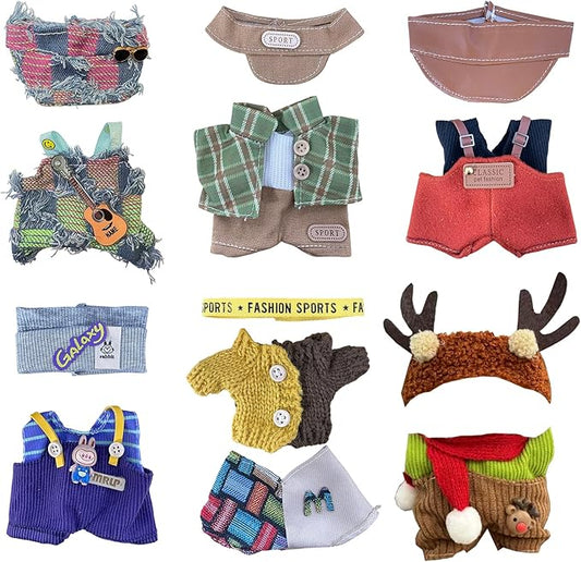 6 Sets Doll Clothes for 17cm Plush Dolls, Fashion Outfit Collection with Hats & Accessories for 6.7 Inch Mini Doll (No Dolls) (Set 3)