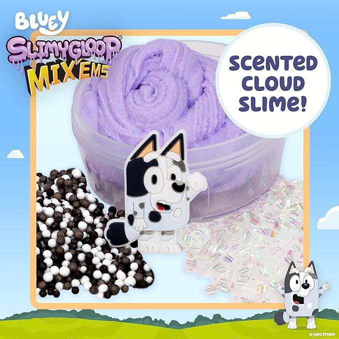Bluey SLIMYGLOOP Mix’EMS – Muffin Cloud Slime, Marshmallow-Scented, Includes Glitter, Foam Balls & Collectible Muffin Charm