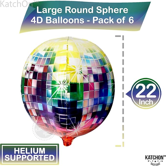 KatchOn Jumbo Disco Ball Balloons - 22 Inch, Pack of 6 | Disco Balloons for 70s, 80s, 90s Parties & Bachelorette Decorations, Multicolor | Birthday Party Decorations