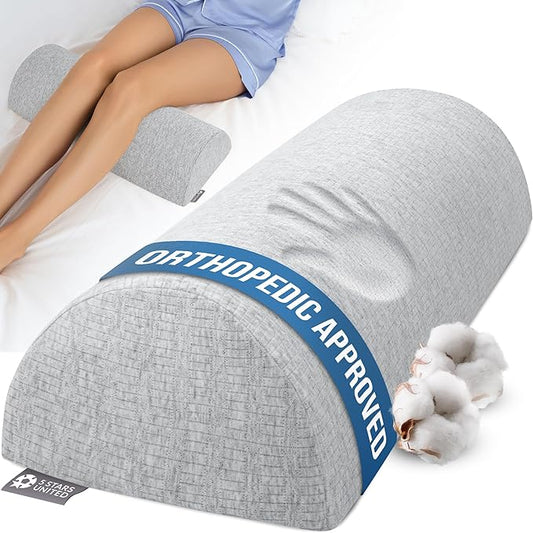 5 STARS UNITED Knee Pillow for Back Sleeping – Half Moon Bolster Pillow for Legs, Under Knee Pillow for Sleeping on Back, Memory Foam Leg Pillow for Back Pain, Natural Gray