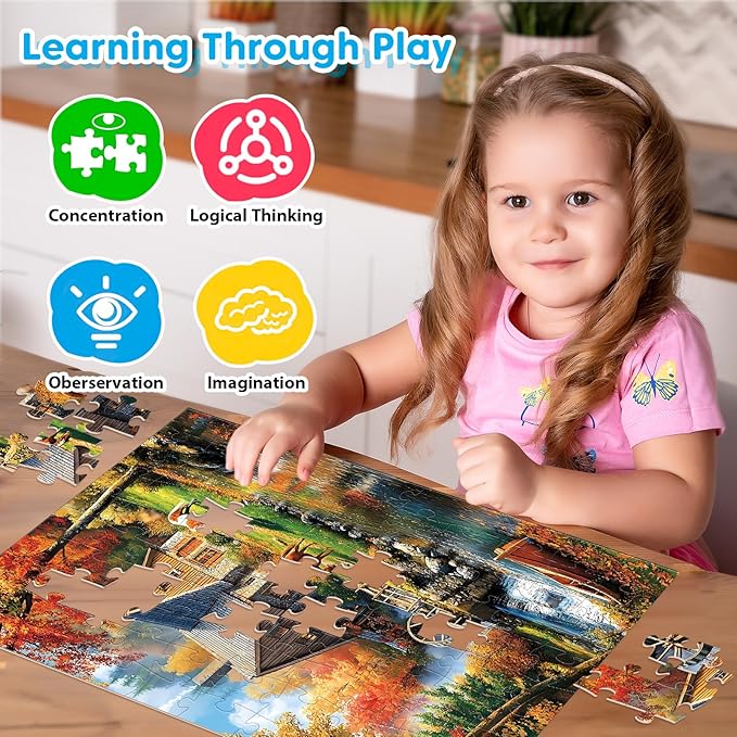 100 Piece Puzzles - 4 Themed Landscapes Large Piece Puzzles for Senior Adults Kids Puzzle Ages 5-8 Jigsaw Puzzle for Kids Ages 4-6 6-8 8-10 Year Old Educational Toys for Girls Boys 4-Pack