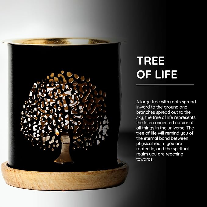 Aromafume Tree of Life Essential Oil Burner | Oil Diffuser with Candle | Brass Burner with 10ml Essential Oil