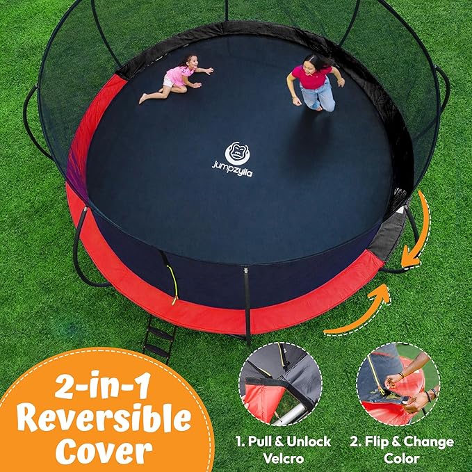 JUMPZYLLA Trampoline Outdoor 8FT 10FT 12FT 14FT 15FT 16FT with Enclosure and Ladder, ASTM Approved Recreational Trampoline for Kids and Adults, Anti-Rust Coated Frame