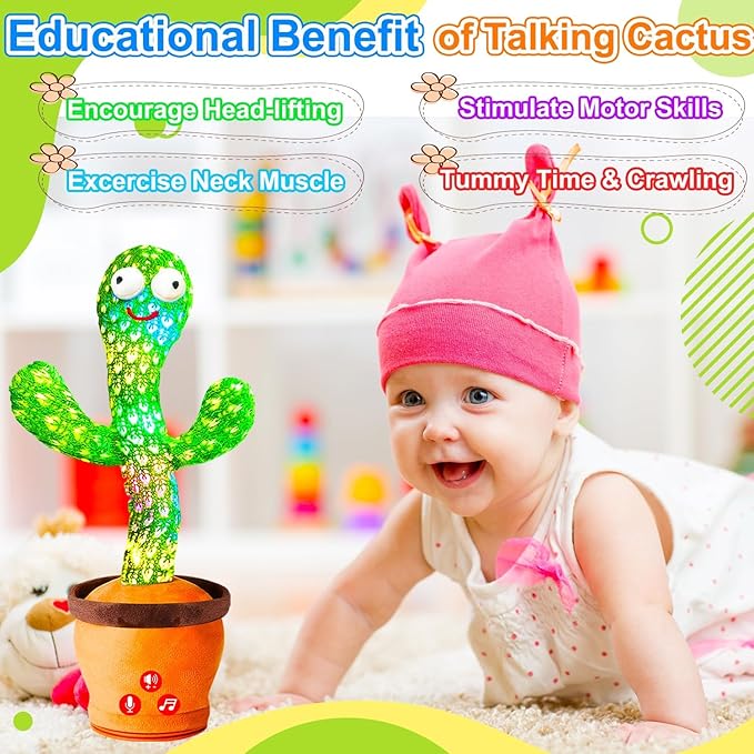 Rechargeable Baby Toys Dancing Talking Cactus Toy for Baby, Volume Adjustable, Singing, Mimicking, Repeating, Baby Infant Toys for Girls Boys, Valentine's Day Gifts for Kids Baby Todder