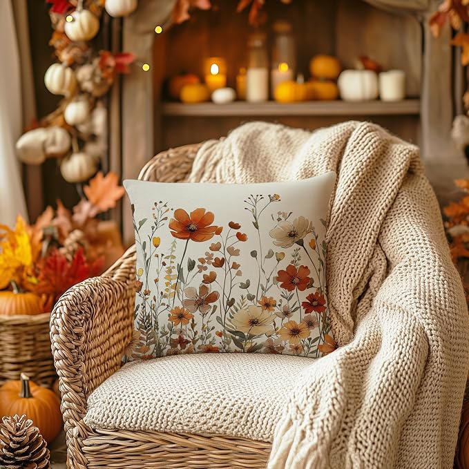 AACORS Fall Pillow Cover 20x20 Inch Floral Decoration Pillow Case Autumn Seasonal Decor for Home Sofa Couch AA730-20