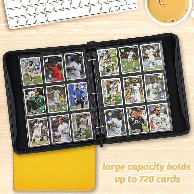 GERMUN 9 Pocket Card Binder, Premium Zip Trading Card Binder, 720 Double Sided Pocket PU Card Collection Binder, Collector Card Album, Card Folder for MTG, TCG, Sports Cards, Game Cards (YELLOW)
