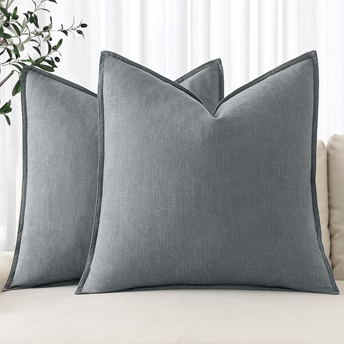 MIULEE Decorative Linen Pillow Covers 20x20 Inch Gray | Boho Farmhouse Neutral Couch Throw Pillows for Bed, Pack of 2 Accent Modern Pillowcases, Sofa Livingroom Home Decor